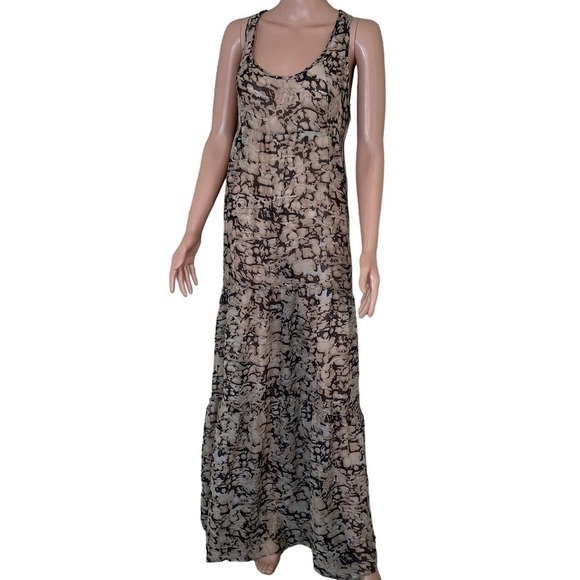 Willow & Clay maxi dress brown tan sleeveless tiered skirt SZ 10 lightweight - Picture 2 of 10